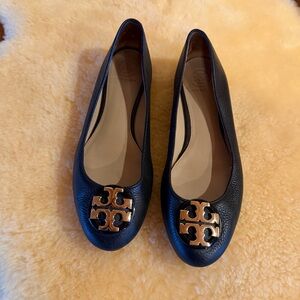Tory Burch Tumbled Leather Claire Ballet Flat Black Size 8